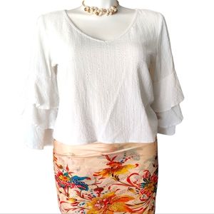 Hippie Laundry White Textured Ruffle Sleeve Blouse EUC sz L